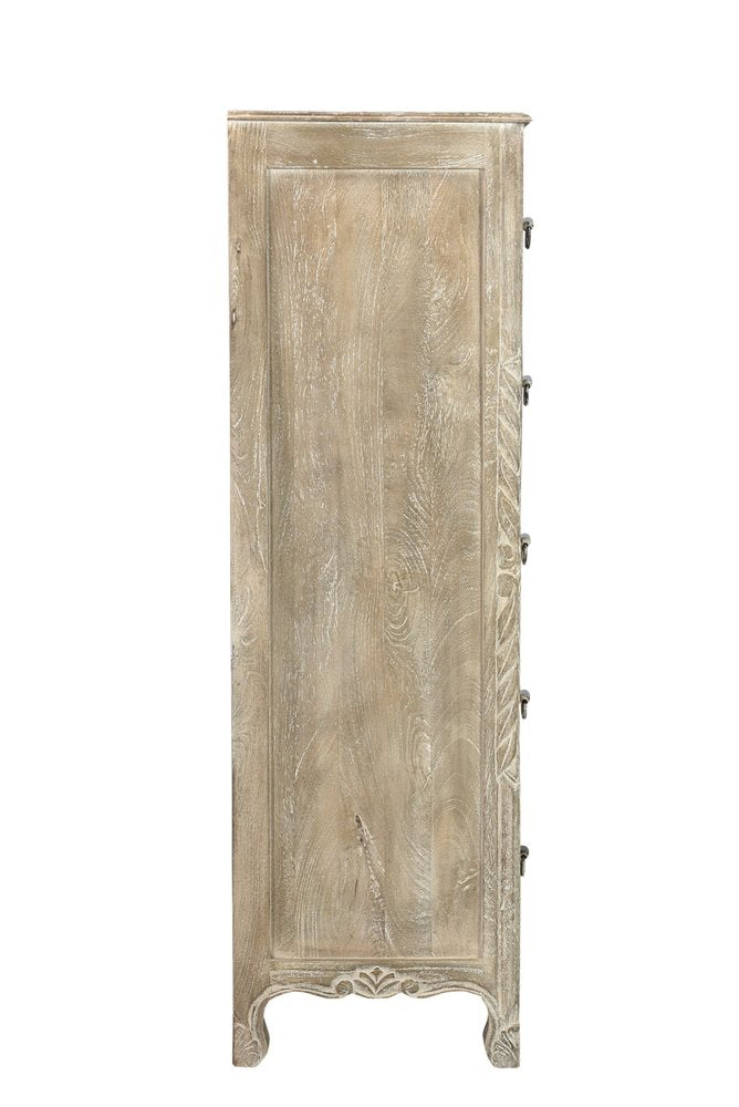 35" Gray Carved Floral Solid Wood Six Drawer Dresser