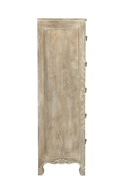 35" Gray Carved Floral Solid Wood Six Drawer Dresser