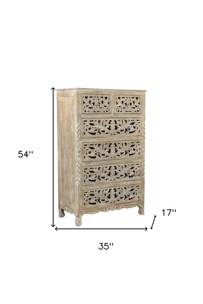 35" Gray Solid Wood Six Drawer Chest