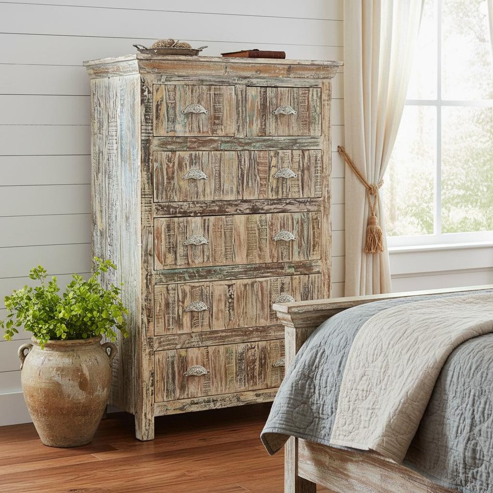 36" White Solid Wood Six Drawer Chest