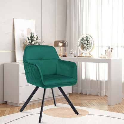 Tufted Green And Black Velvet and Metal Dining Arm Chair