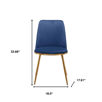 Blue And Gold Upholstered Velvet Dining Side Chair