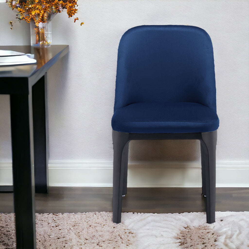 Blue And Black Velvet and Metal Dining Side Chair