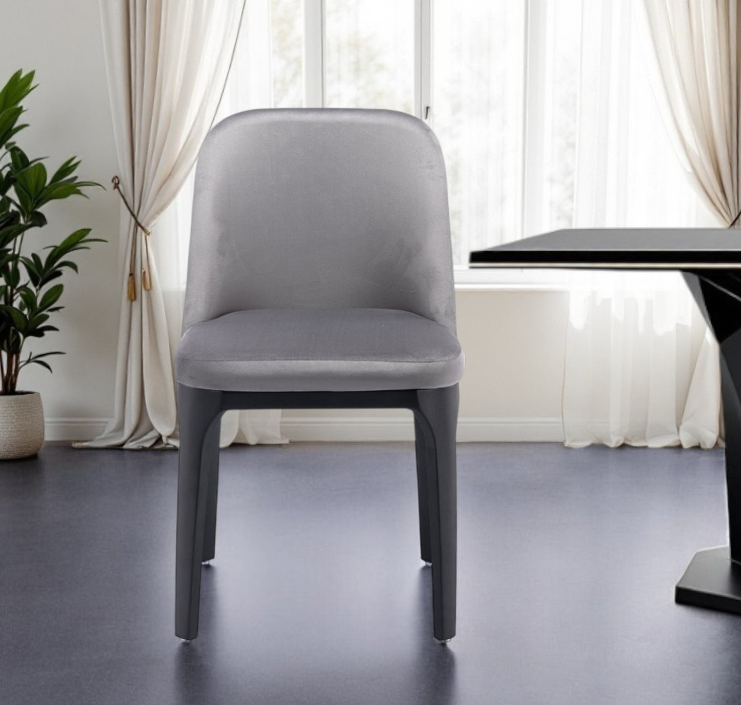 Gray And Black Upholstered Velvet Dining Side Chair