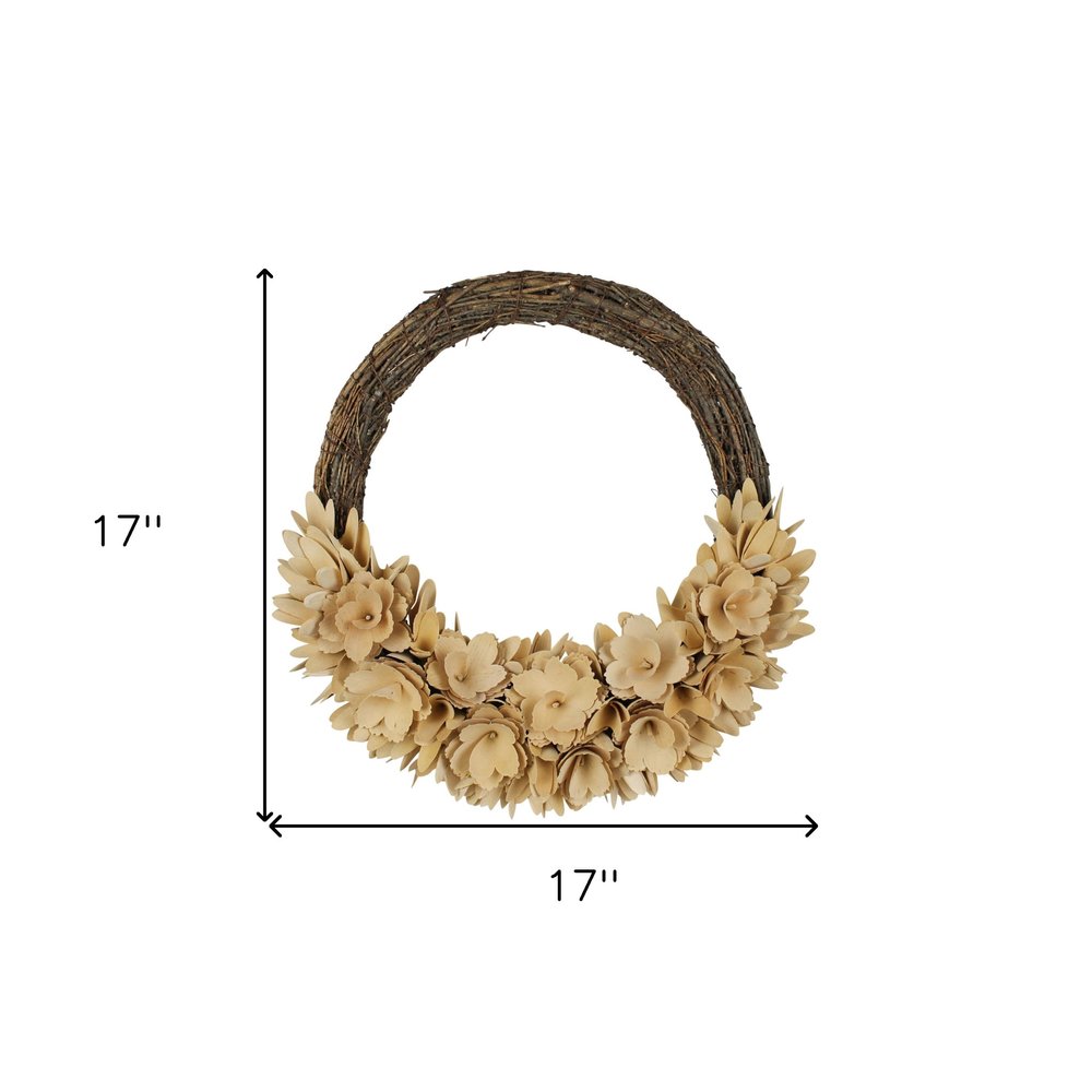 17" Brown And Tan Wood Curl Artificial Wreath