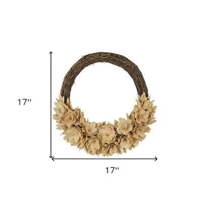 17" Brown And Tan Wood Curl Artificial Wreath