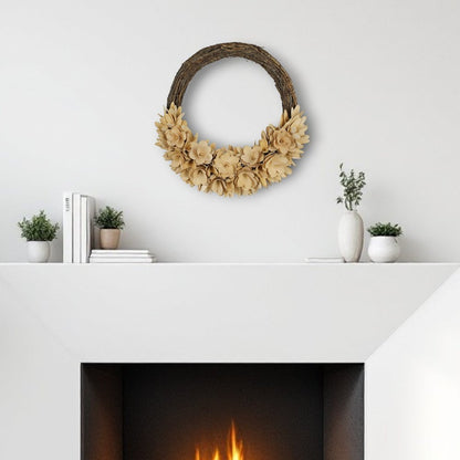 17" Brown And Tan Wood Curl Artificial Wreath