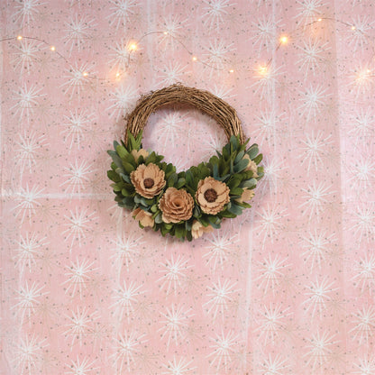 12" Brown Green and Yellow Wood Shaving Artificial Wreath