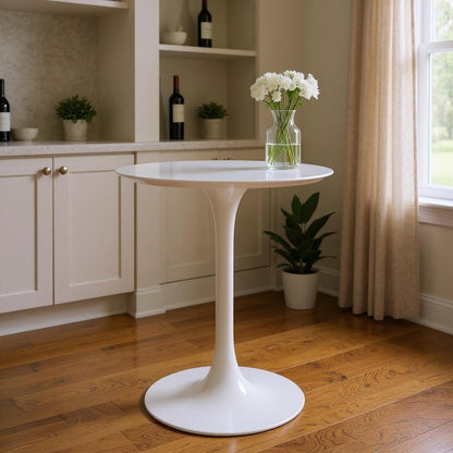 32" White Rounded Fiberglass and Metal Bar Table