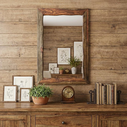 44" Dark Brown Solid Wood Framed Accent Mirror