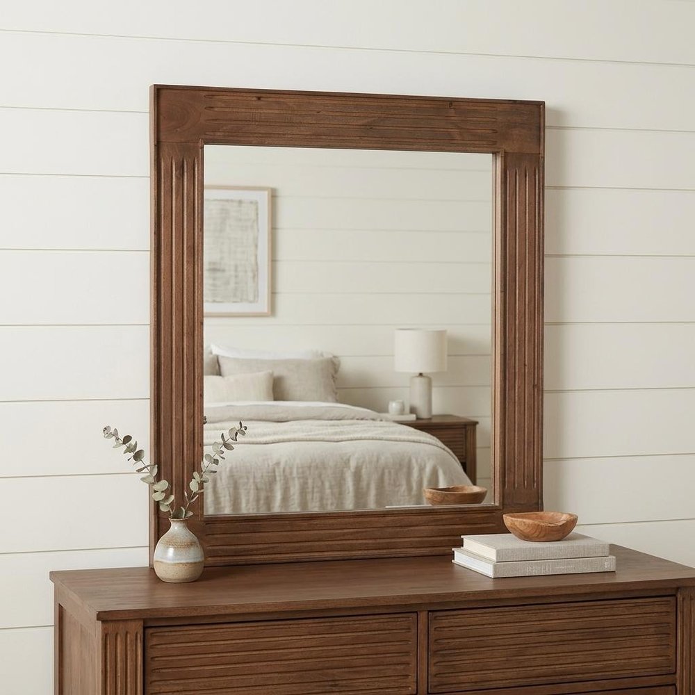 46" Brown Dresser Solid Wood Mirror