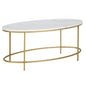 42" White And Gold Faux Marble And Steel Oval Coffee Table