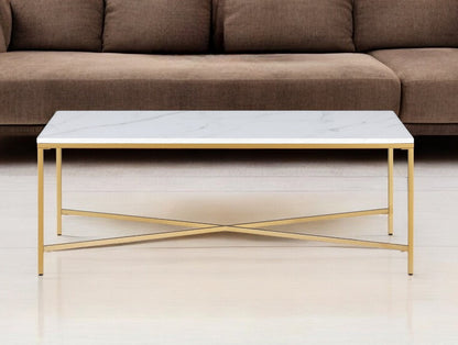 48" White And Gold Steel Coffee Table