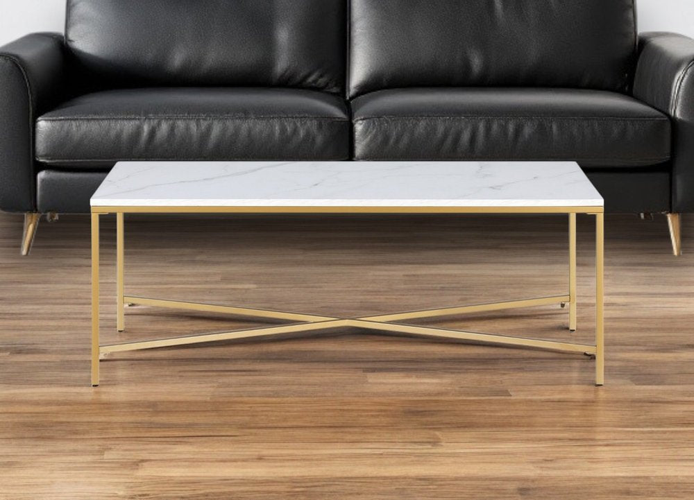 48" White And Gold Steel Coffee Table