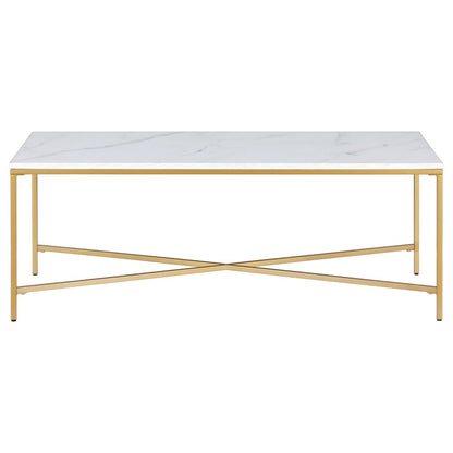 48" White And Gold Steel Coffee Table