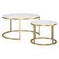 Set of Two 35" White And Gold Faux Marble And Steel Round Nested Coffee Tables