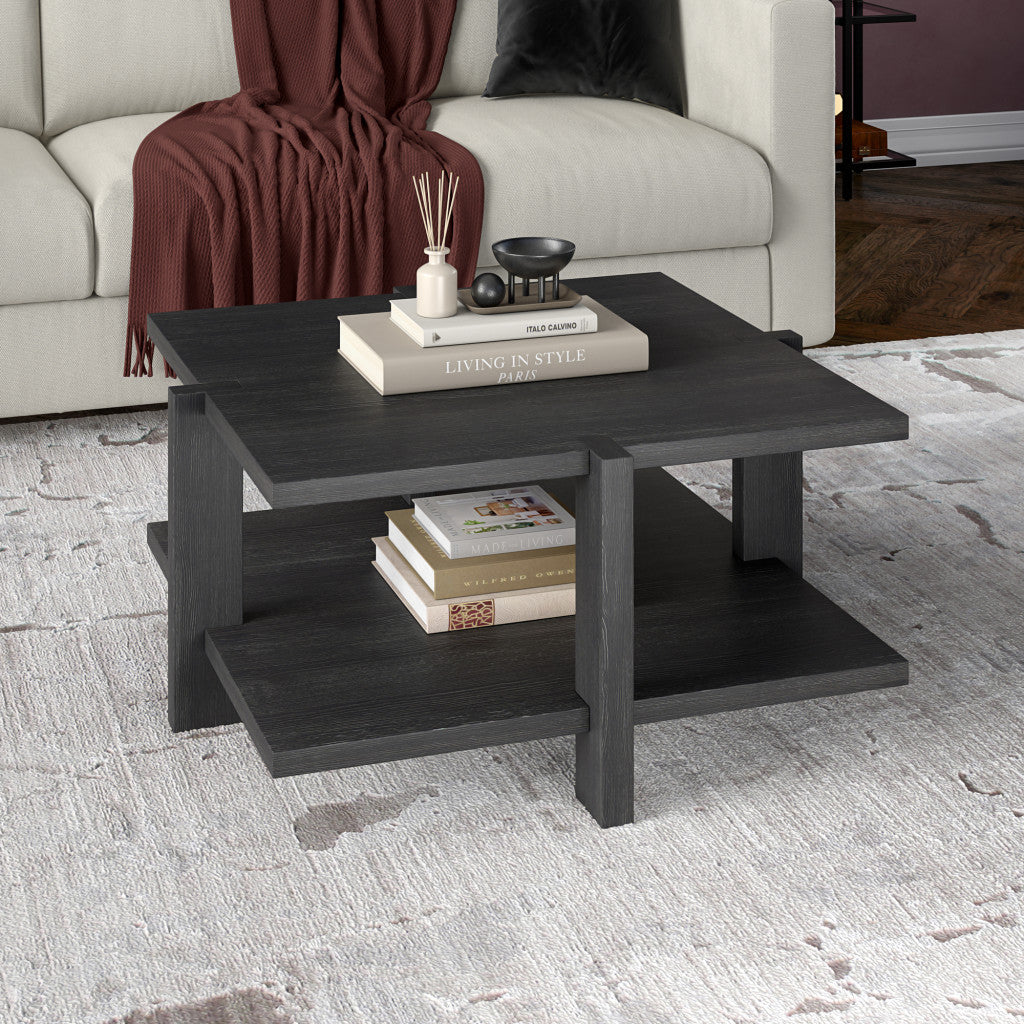 35" Gray Square Coffee Table With Shelf