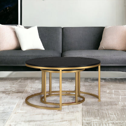 Set of Two 35" Black And Gold Steel Round Nested Coffee Tables