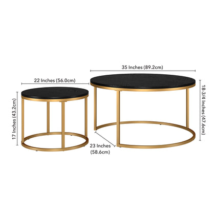 Set of Two 35" Black And Gold Steel Round Nested Coffee Tables