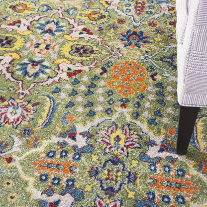 7' X 10' Green Floral Power Loom Area Rug
