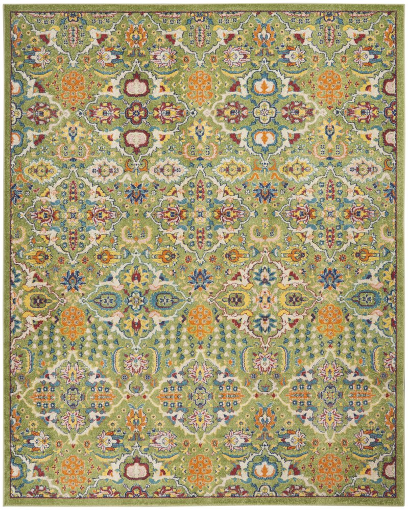7' X 10' Green Floral Power Loom Area Rug
