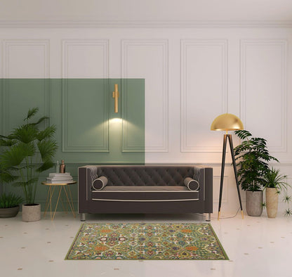 4' X 6' Green Floral Power Loom Area Rug