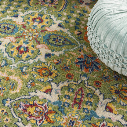4' X 6' Green Floral Power Loom Area Rug