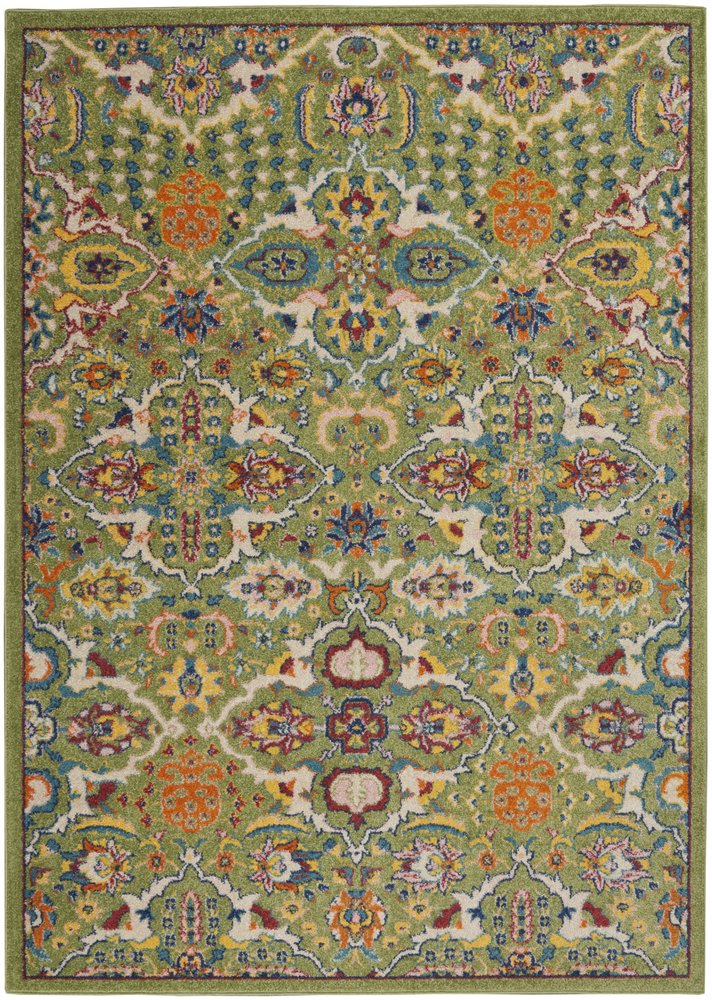 4' X 6' Green Floral Power Loom Area Rug