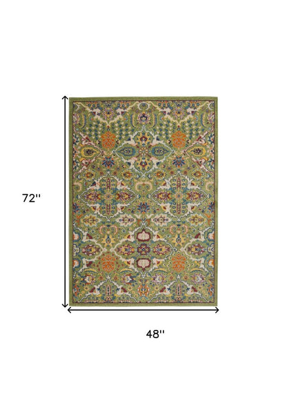4' X 6' Green Floral Power Loom Area Rug