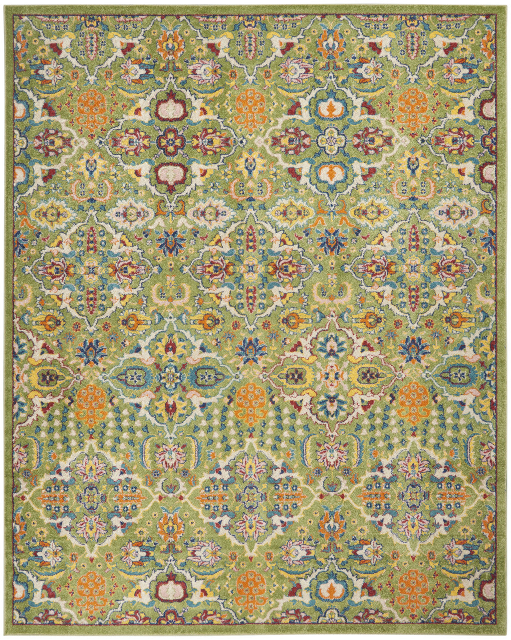 9' X 12' Green Floral Power Loom Area Rug