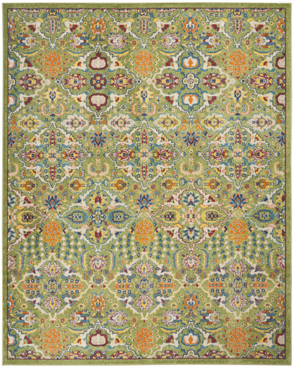 9' X 12' Green Floral Power Loom Area Rug