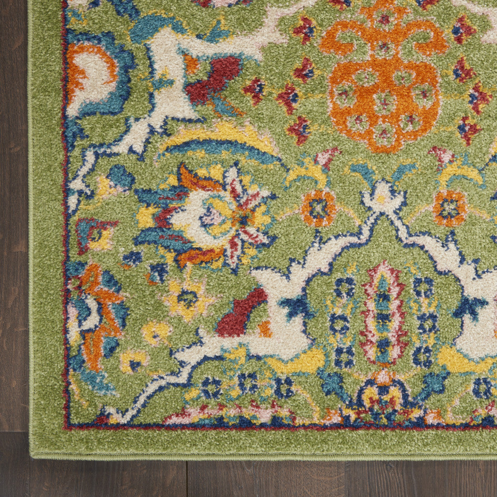 9' X 12' Green Floral Power Loom Area Rug