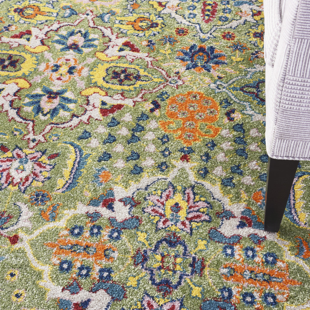 9' X 12' Green Floral Power Loom Area Rug