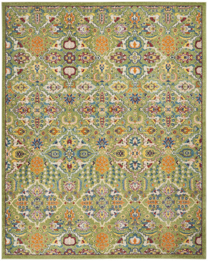 9' X 12' Green Floral Power Loom Area Rug