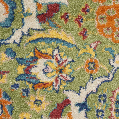 8' Green Floral Power Loom Runner Rug