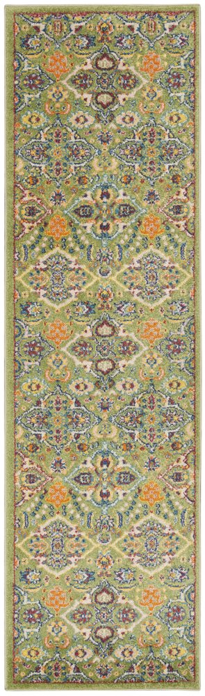 8' Green Floral Power Loom Runner Rug