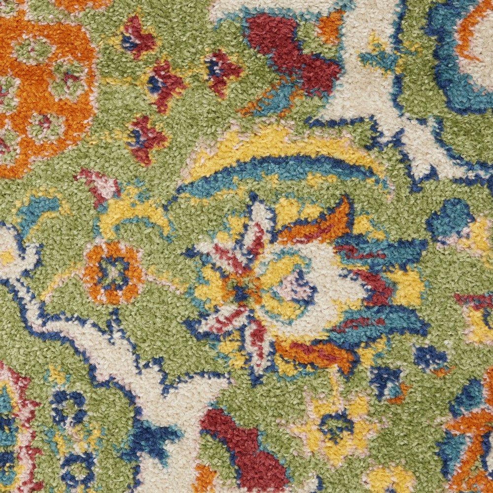 8' X 10' Green Floral Power Loom Area Rug