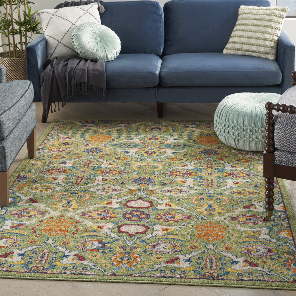 6' X 9' Green Floral Power Loom Area Rug