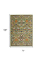 6' X 9' Green Floral Power Loom Area Rug