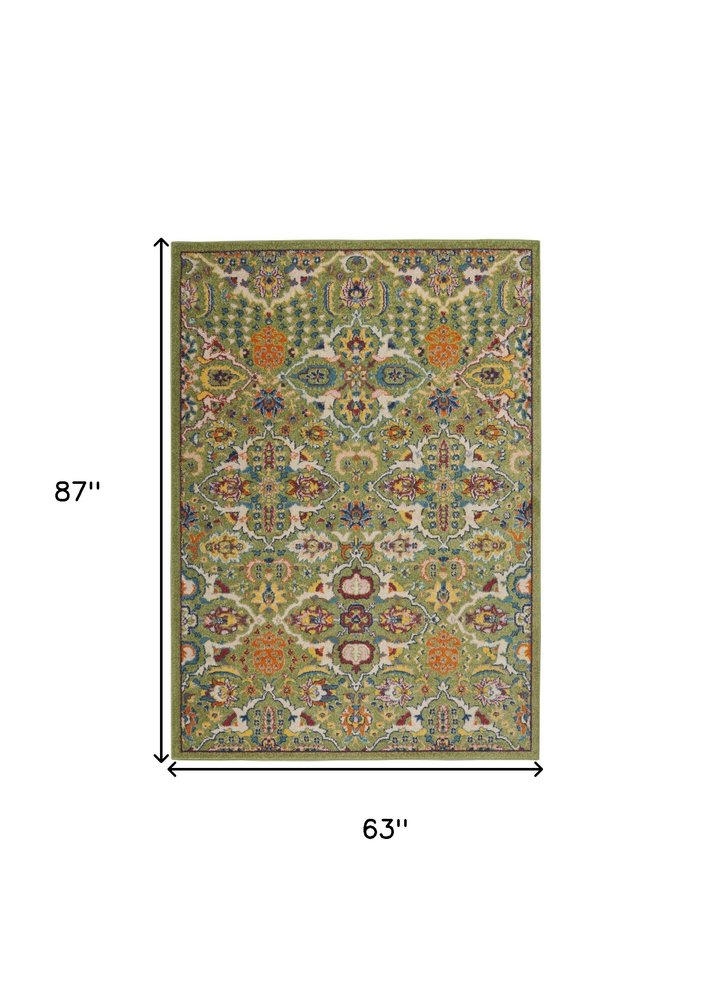 5' X 7' Green Floral Power Loom Area Rug