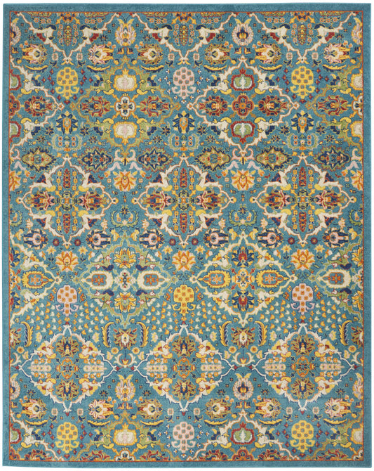 9' X 12' Teal and Gold Floral Power Loom Area Rug