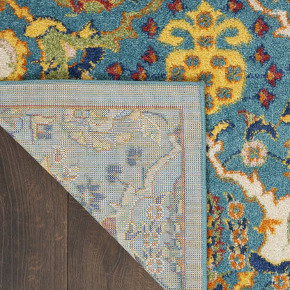 9' X 12' Teal and Gold Floral Power Loom Area Rug