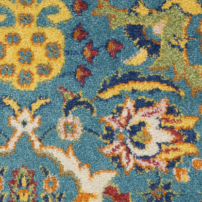 9' X 12' Teal and Gold Floral Power Loom Area Rug