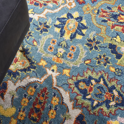 9' X 12' Teal and Gold Floral Power Loom Area Rug