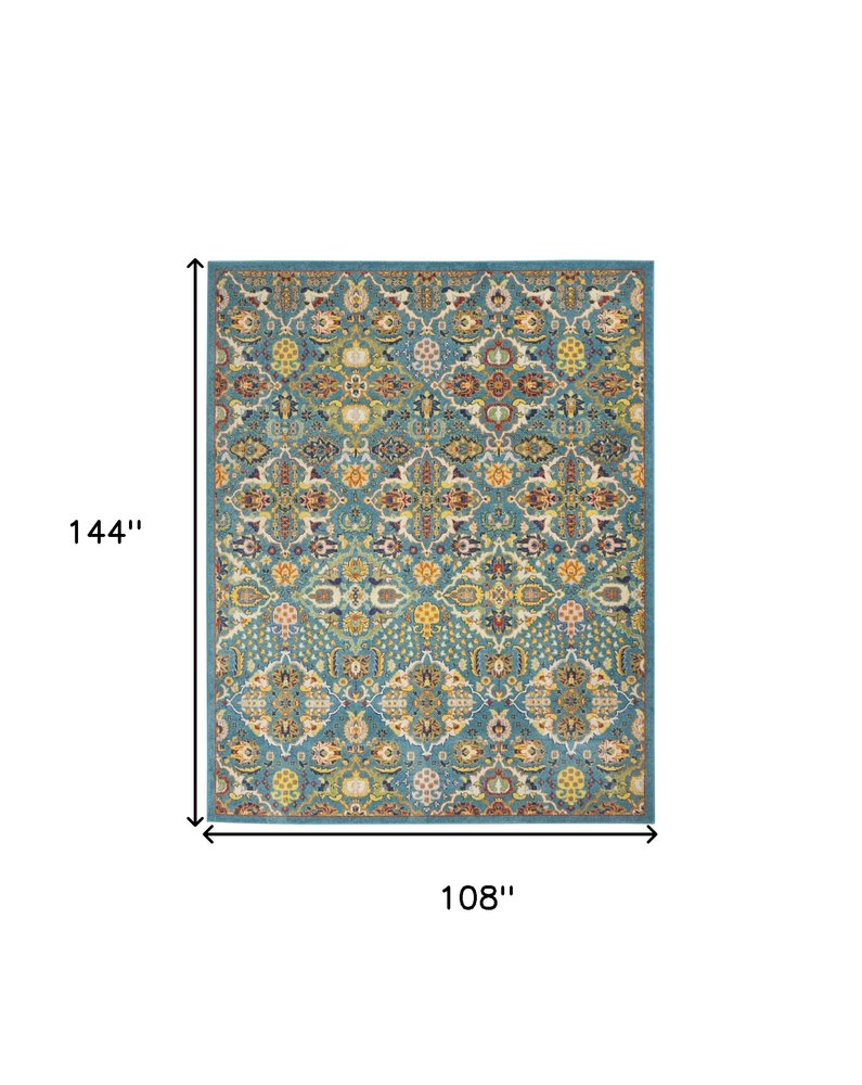 9' X 12' Teal and Gold Floral Power Loom Area Rug