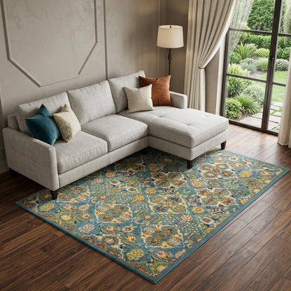 8' X 10' Blue Floral Power Loom Area Rug
