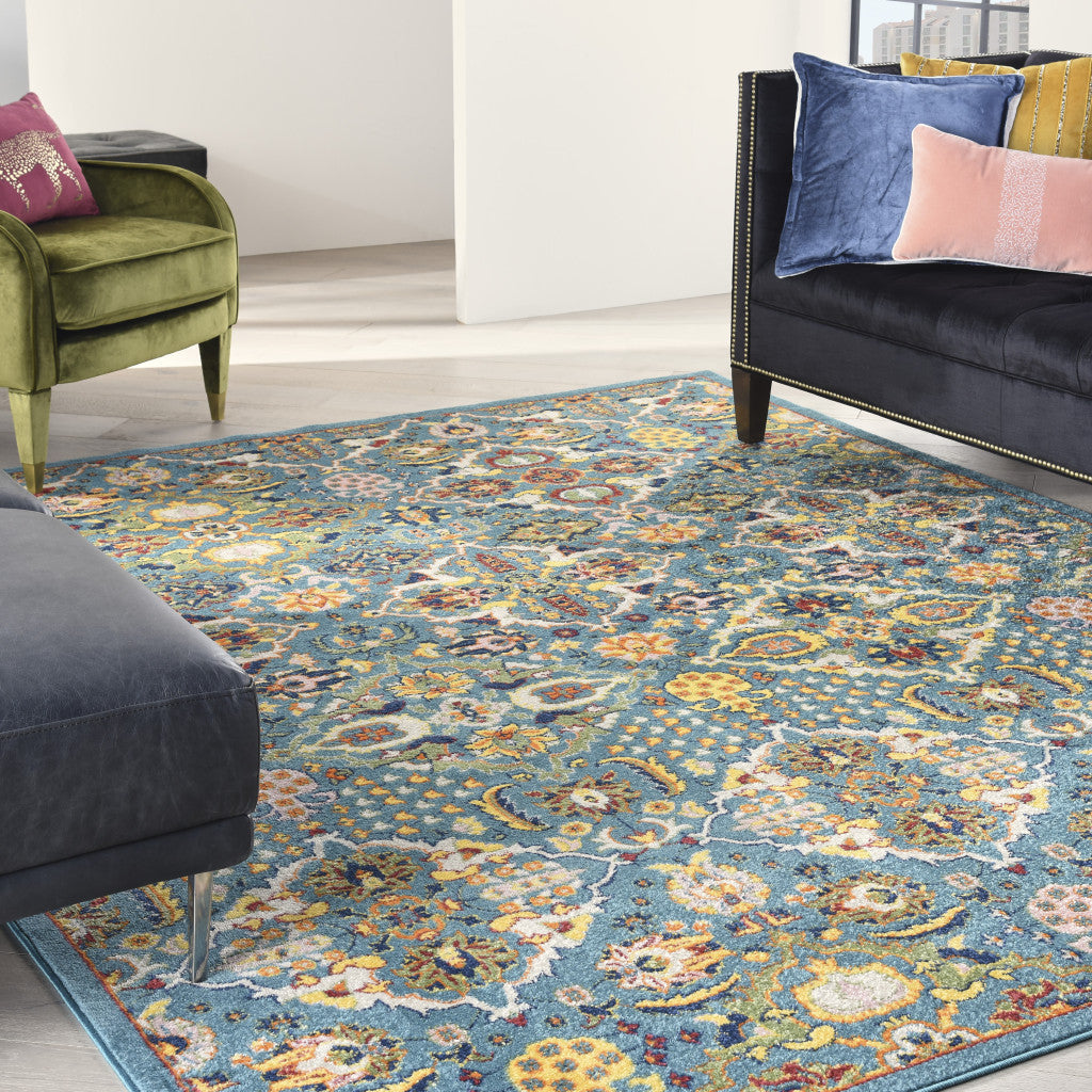 8' X 10' Blue Floral Power Loom Area Rug