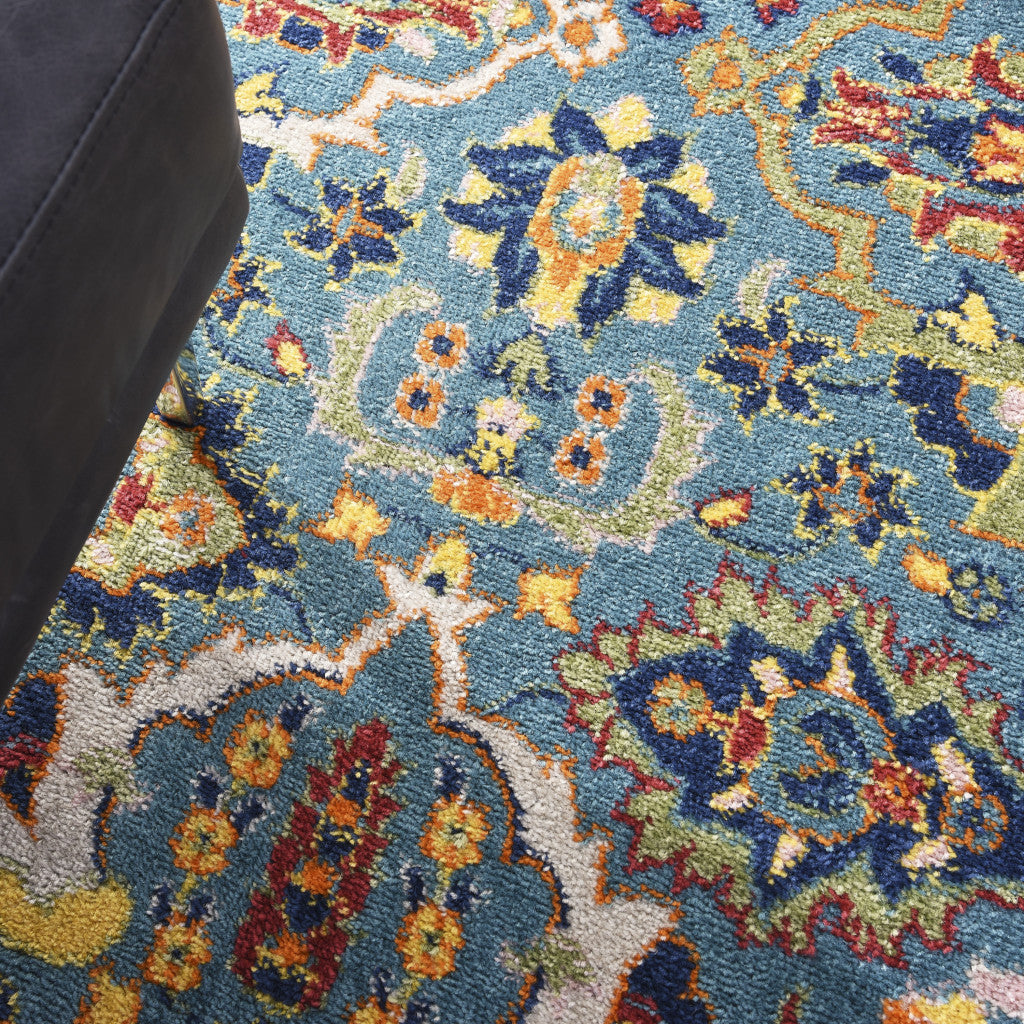 8' X 10' Blue Floral Power Loom Area Rug