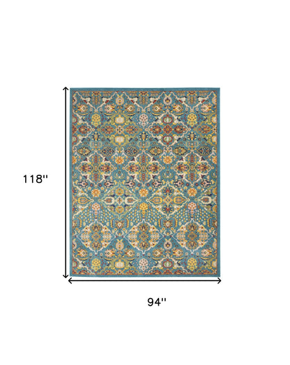 8' X 10' Blue Floral Power Loom Area Rug