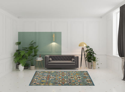 6' X 9' Blue Floral Power Loom Area Rug